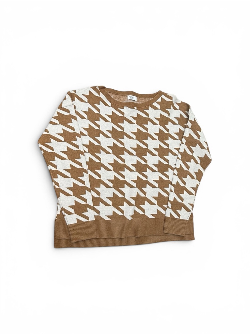 Houndstooth Crewneck Sweater in Brown & White